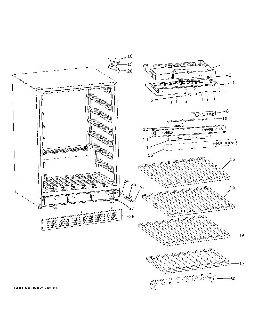 Cabinet & shelves Diagram and Parts List for PVS06BSPBSS  General Electric Refrigerator