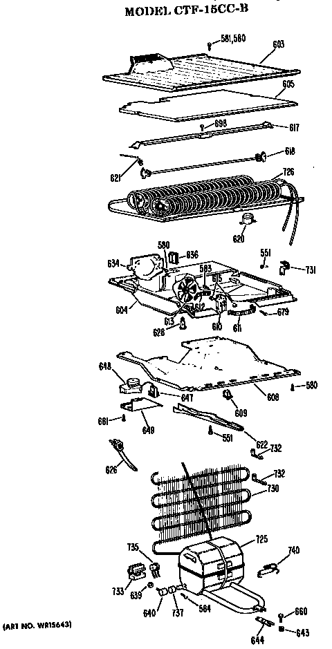 Unit Parts Diagram and Parts List for CTF15CCB  Hotpoint Refrigerator