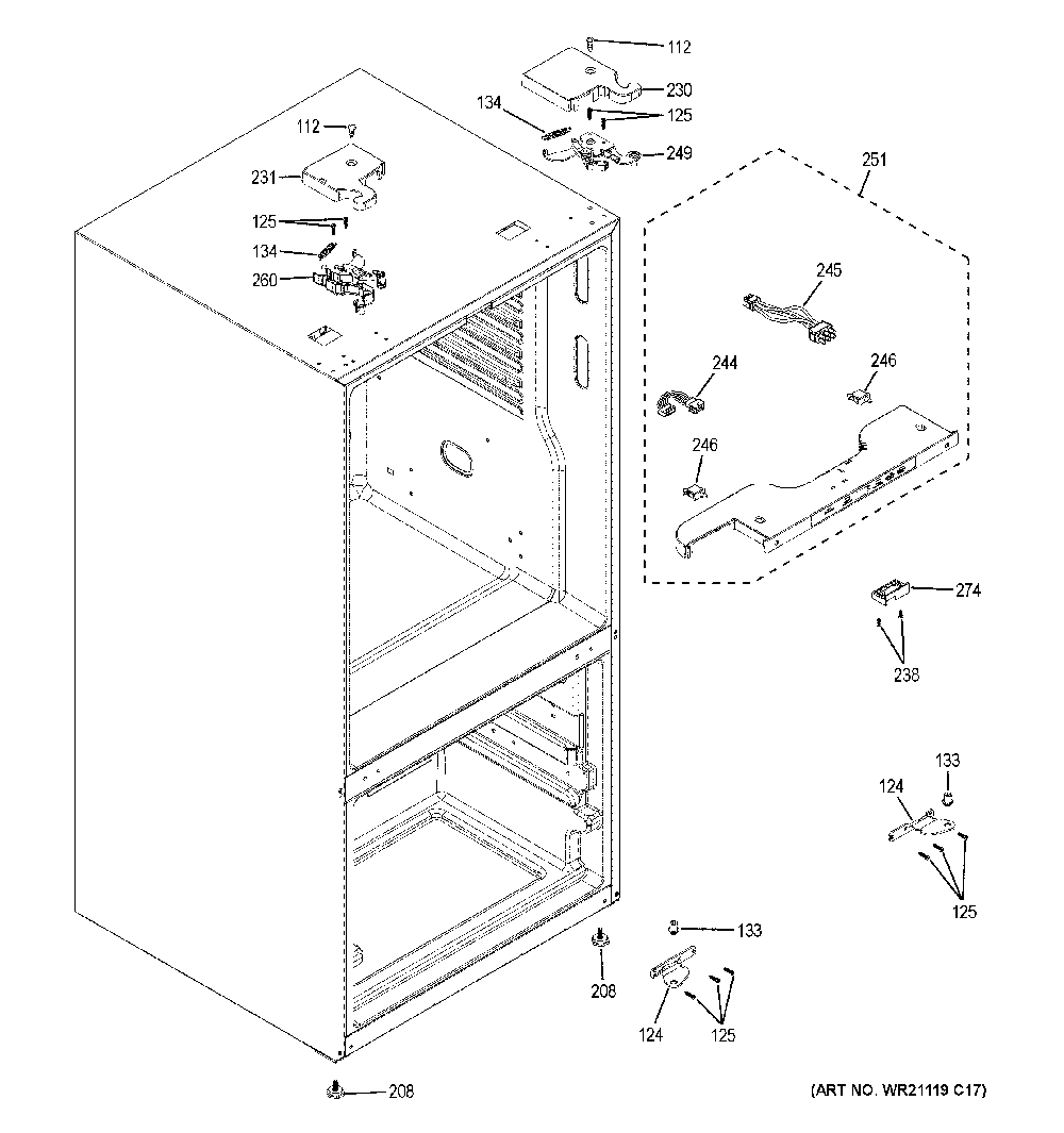 Case parts Diagram and Parts List for GNE25JGKLFWW  General Electric Refrigerator