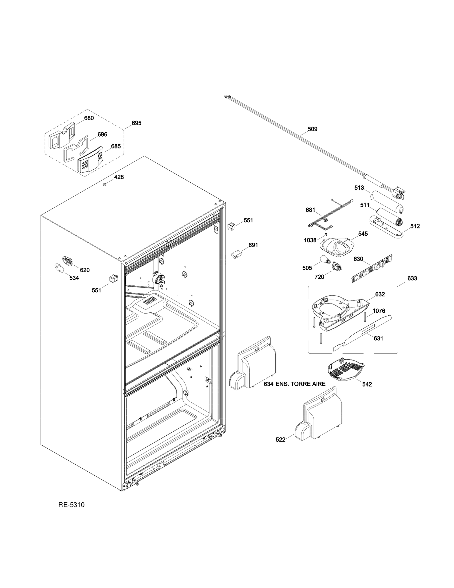 FUNCTIONAL PARTS FF Diagram and Parts List for PFSF0MFZJBB  General Electric Refrigerator
