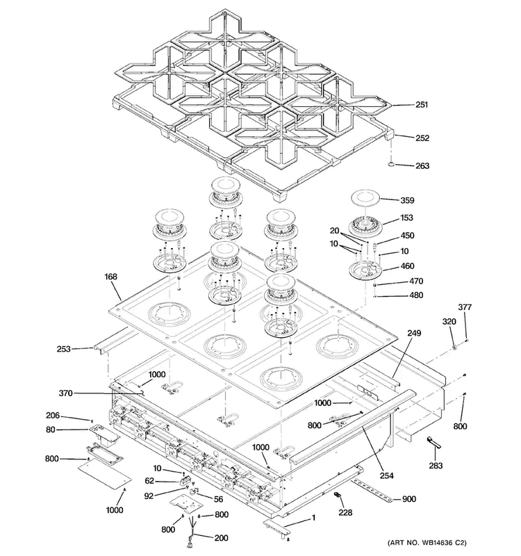 Cooktop Diagram and Parts List for CGU366SEH1SS  General Electric Cooktop