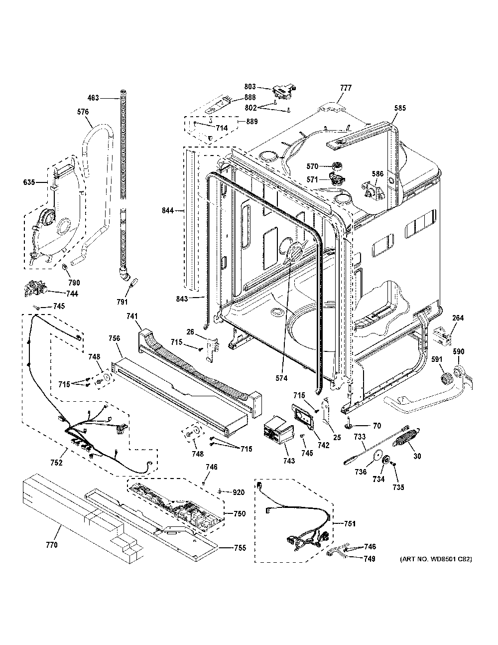 Body Parts Diagram and Parts List for CDT875M5N7S5  General Electric Dishwasher