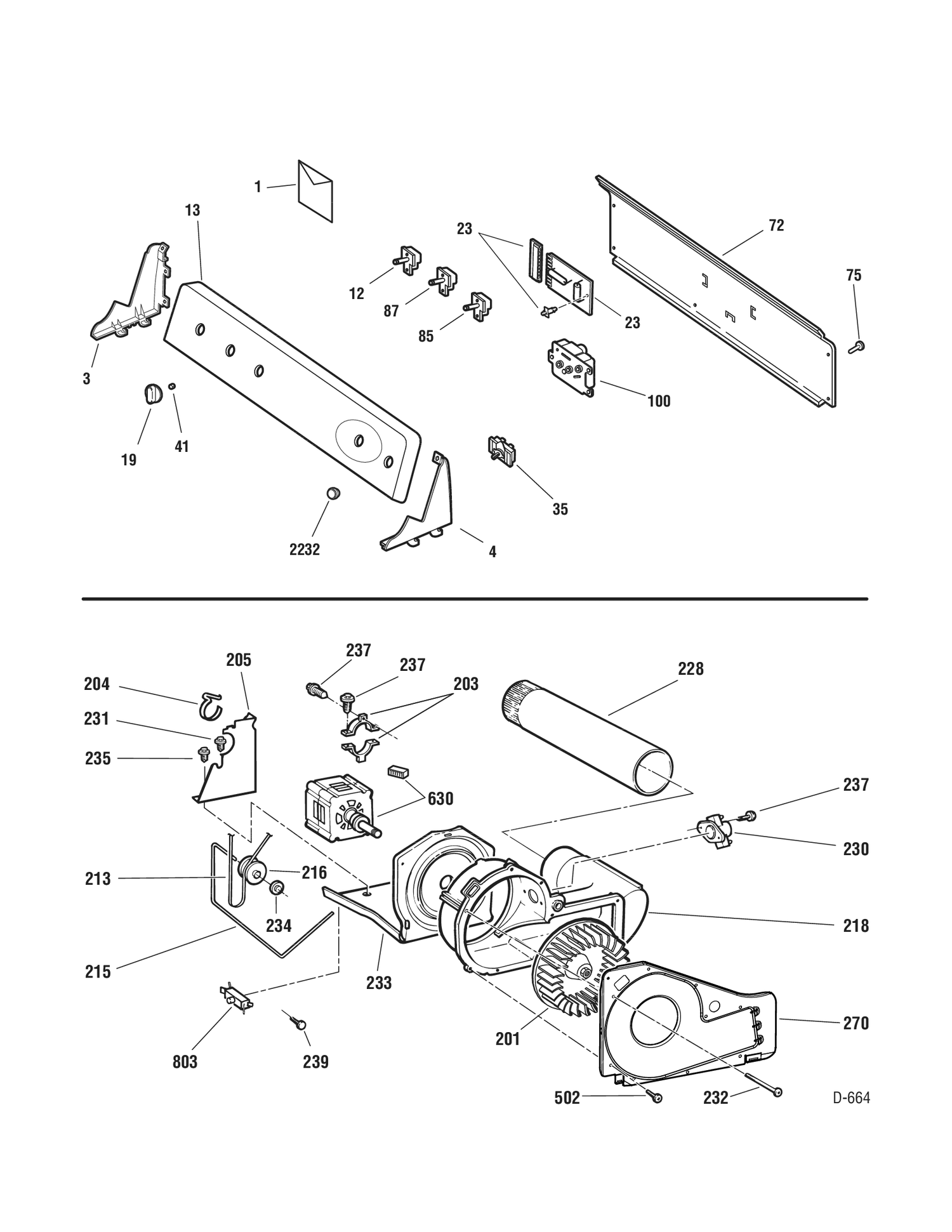 CONTROLS & DRIVE Diagram and Parts List for 677517  General Electric Dryer