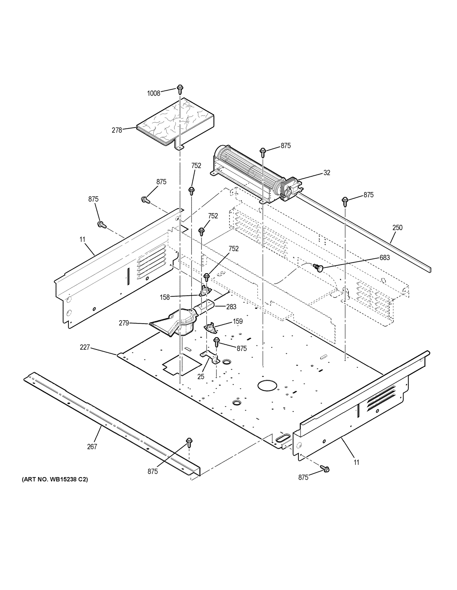 COOLING FAN Diagram and Parts List for JS630DF5WW  General Electric Range