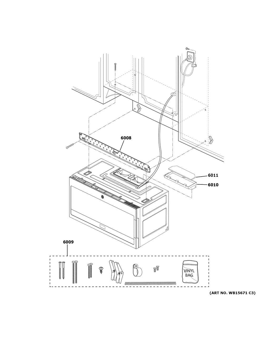 Installation Parts Diagram and Parts List for PVM9005FM9DS  General Electric Microwave