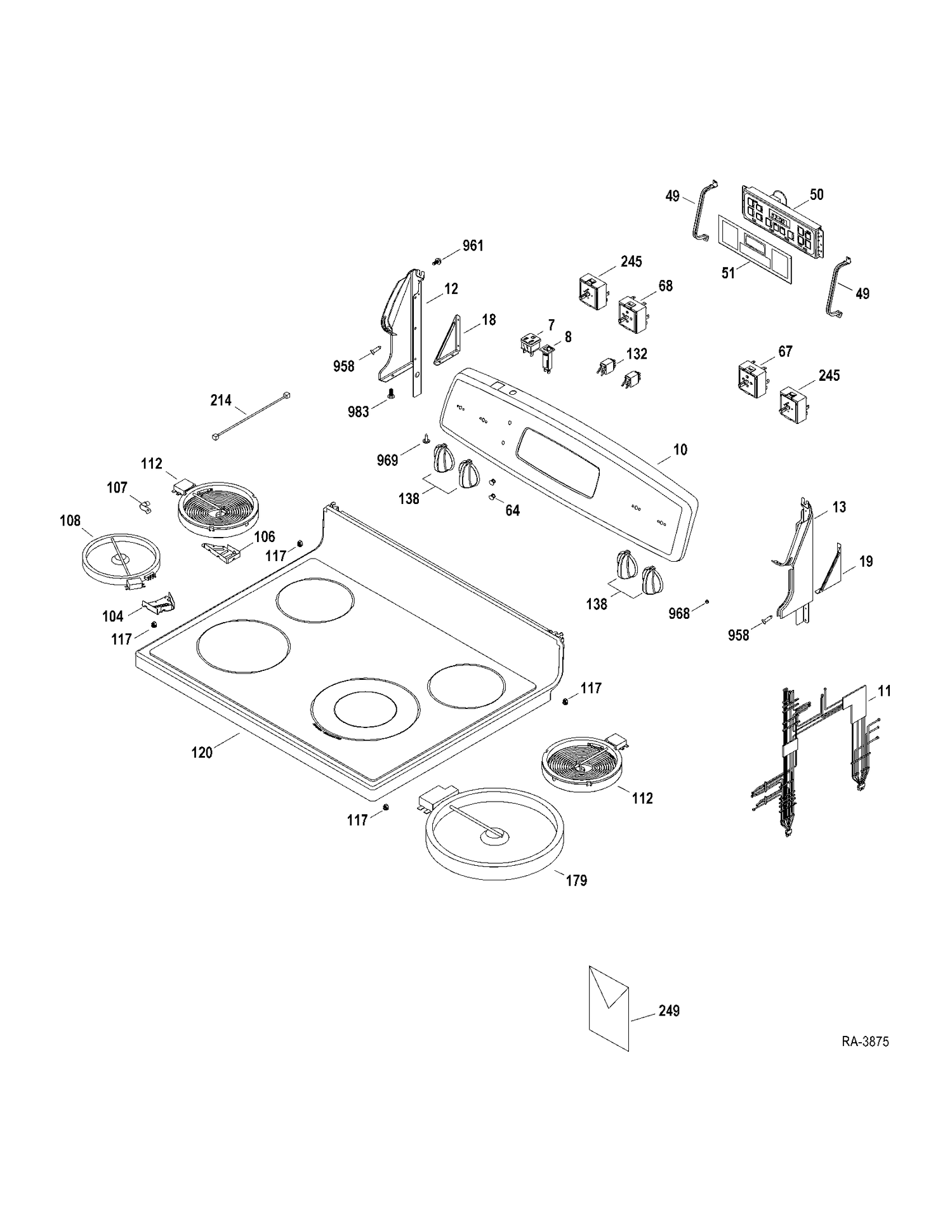 CONTROLS-COOKTOP Diagram and Parts List for JCBP68SP3BS  General Electric Range