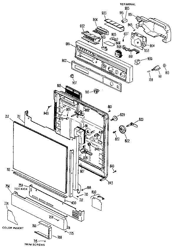 Control Panel And Door Assembly Diagram and Parts List for GSM507L-20  General Electric Dishwasher