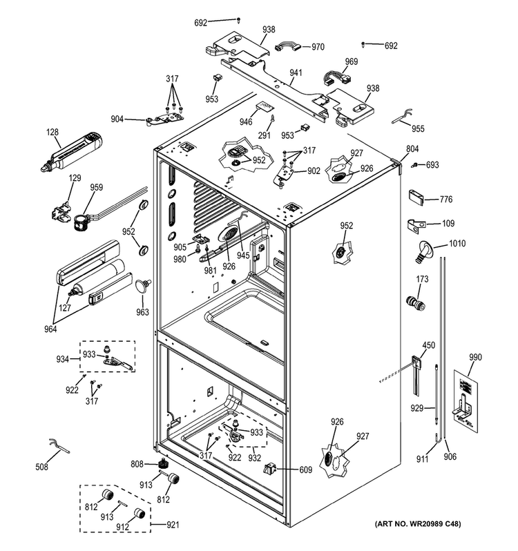 Case Parts Diagram and Parts List for CWE23SSHFSS  General Electric Refrigerator