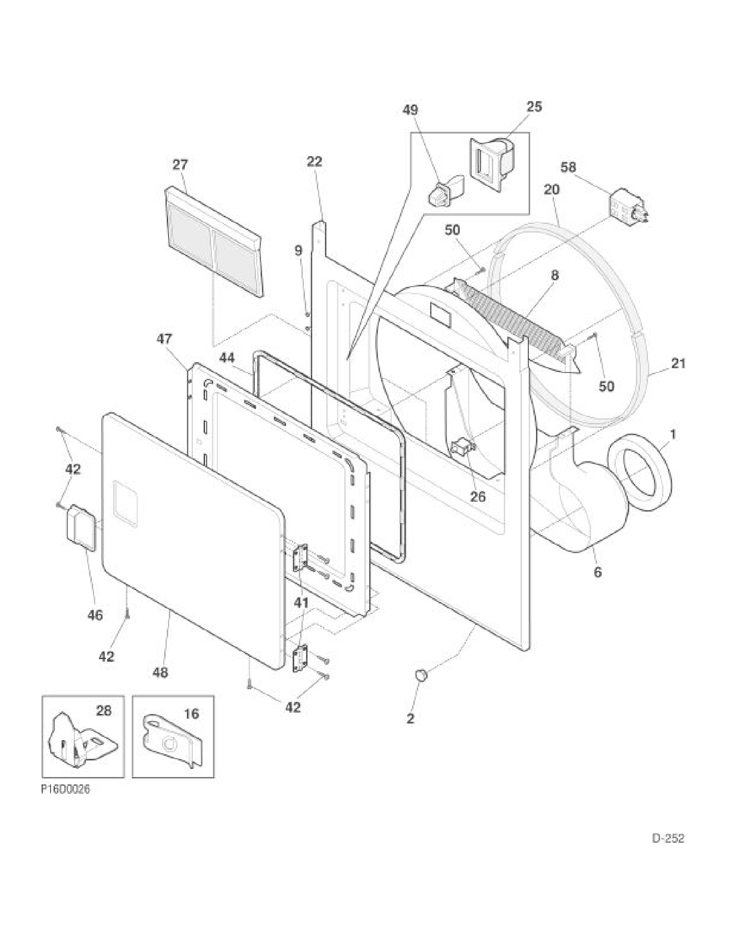 FRONT PANEL/LINT FILTER Diagram and Parts List for DCXH46EA1WW  General Electric Dryer