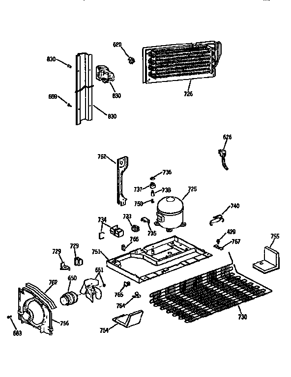 Unit Assembly Diagram and Parts List for TBX25PCSLLA  General Electric Refrigerator