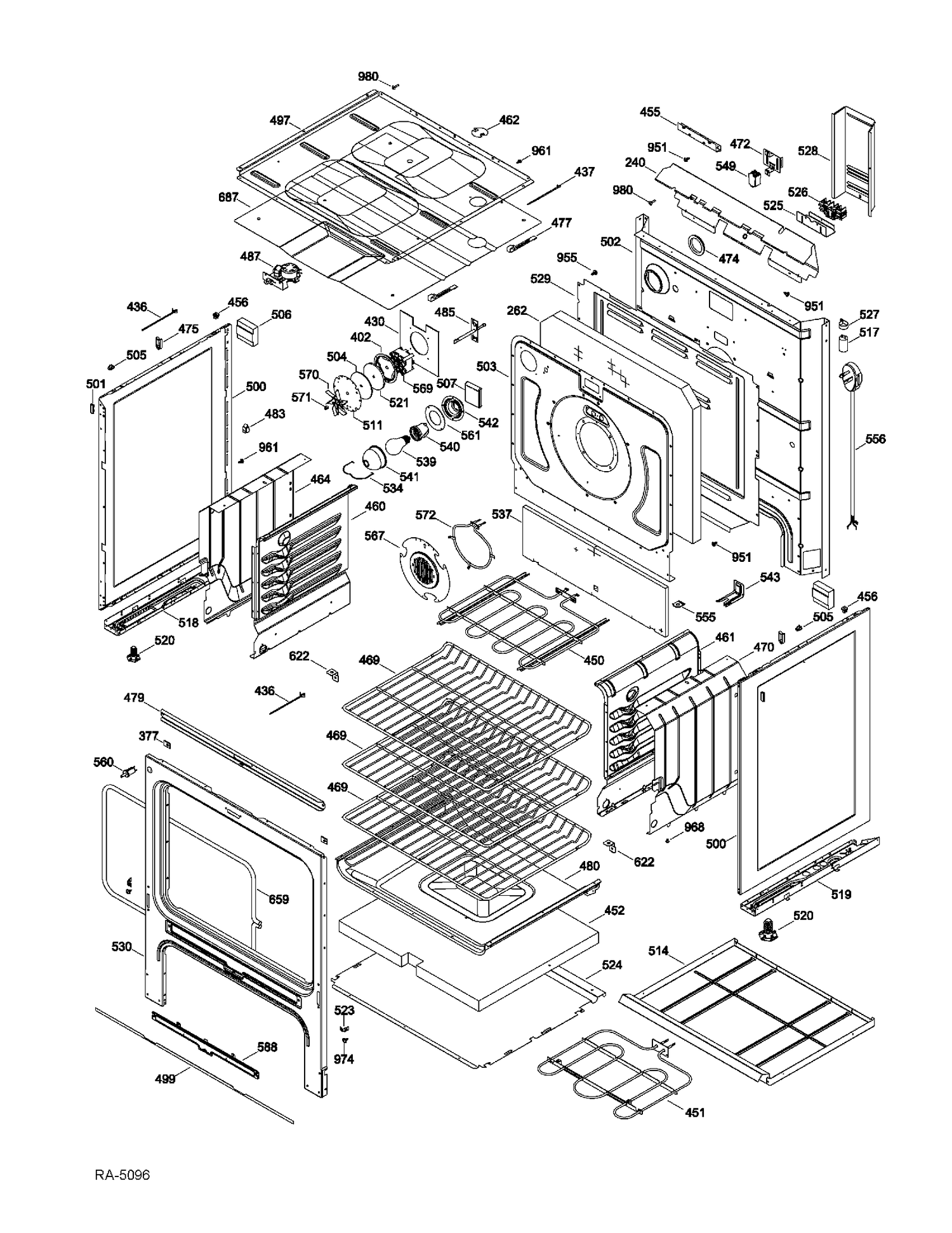 BODY PARTS Diagram and Parts List for JCBP400DT2WW  General Electric Range