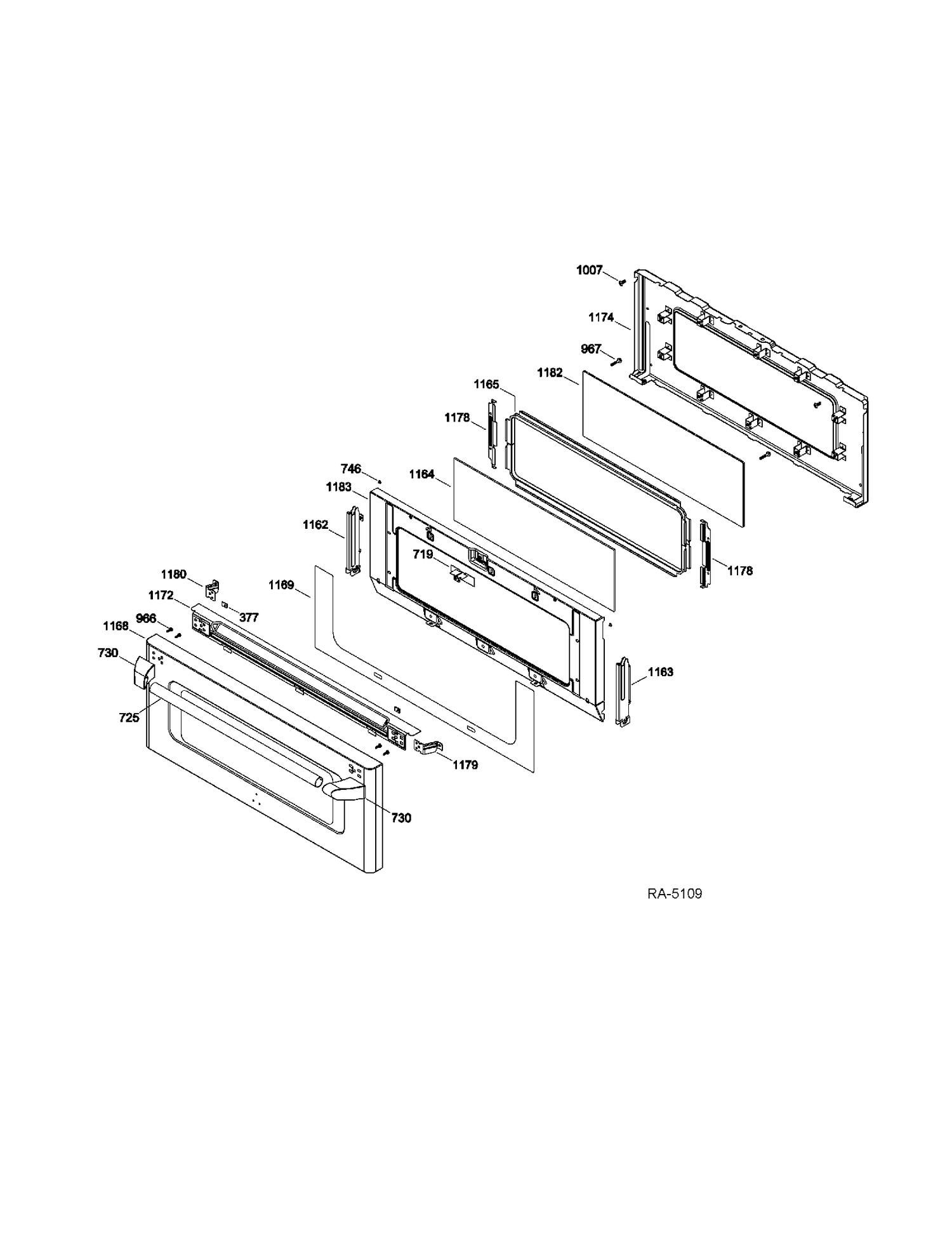UPPER DOOR ASM Diagram and Parts List for CCGS990SET3SS  General Electric Range