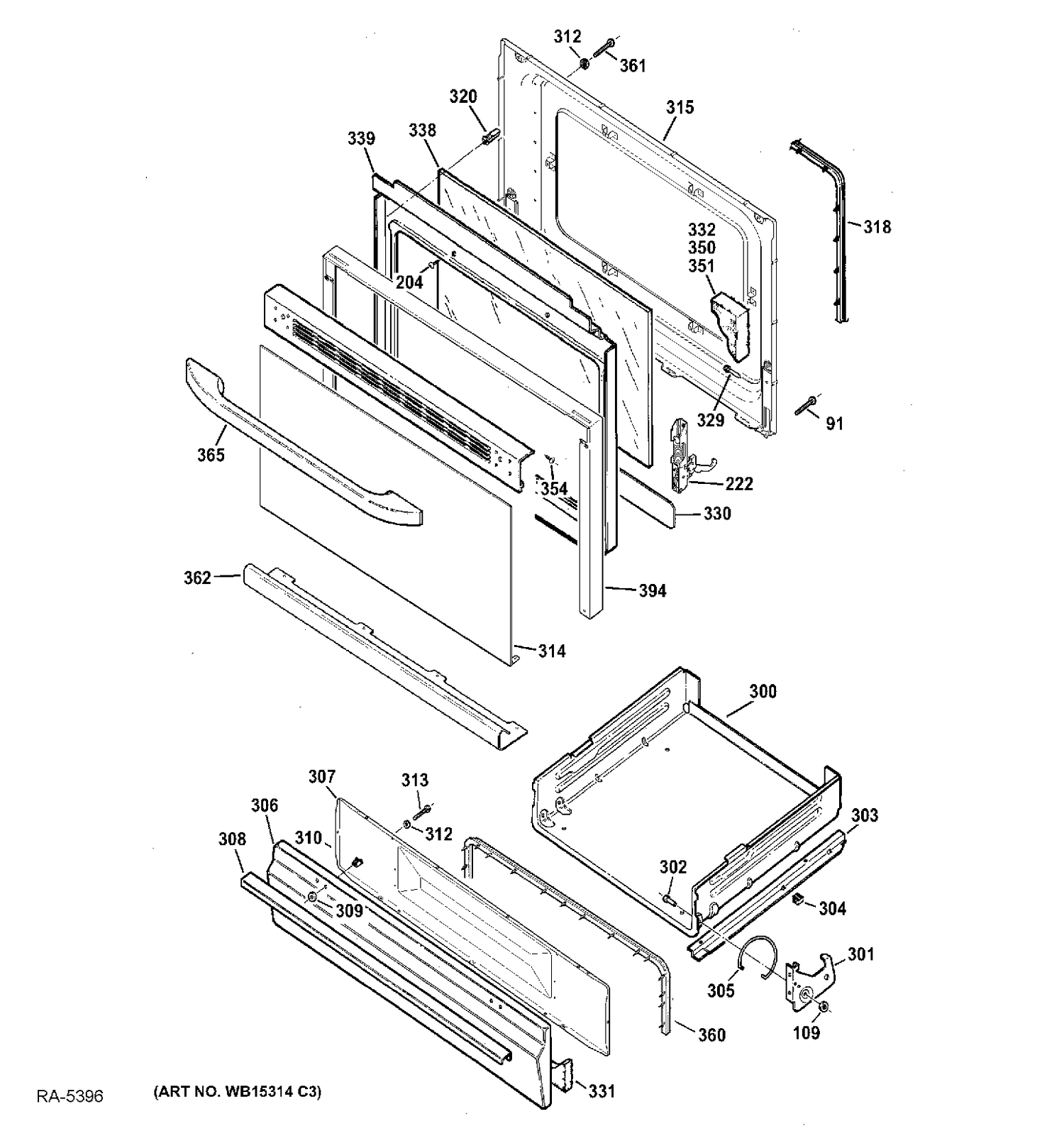 DOOR & DRAWER PARTS Diagram and Parts List for JCGBS60DEF1BB  General Electric Range
