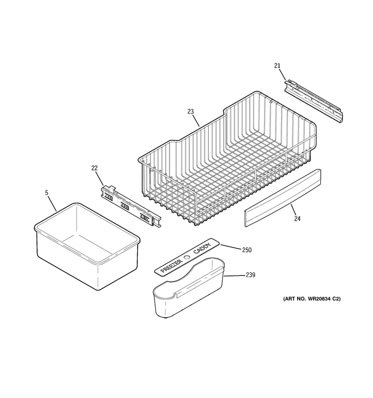 Freezer Shelves Diagram and Parts List for CFSP5RKBESS  General Electric Refrigerator