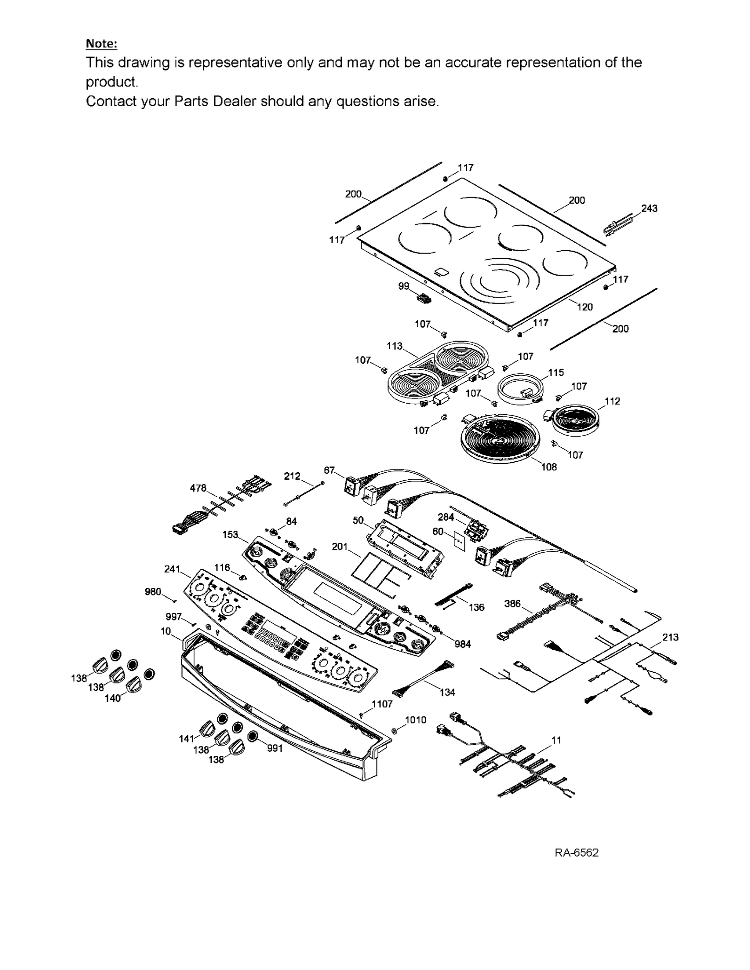 CONTROL PANEL & COOKTOP Diagram and Parts List for PCS940DF4BB  General Electric Range