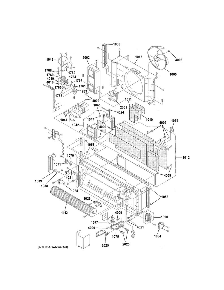 Motor & Chassis Parts Diagram and Parts List for AZ61H07EADM2  General Electric Air Conditioner