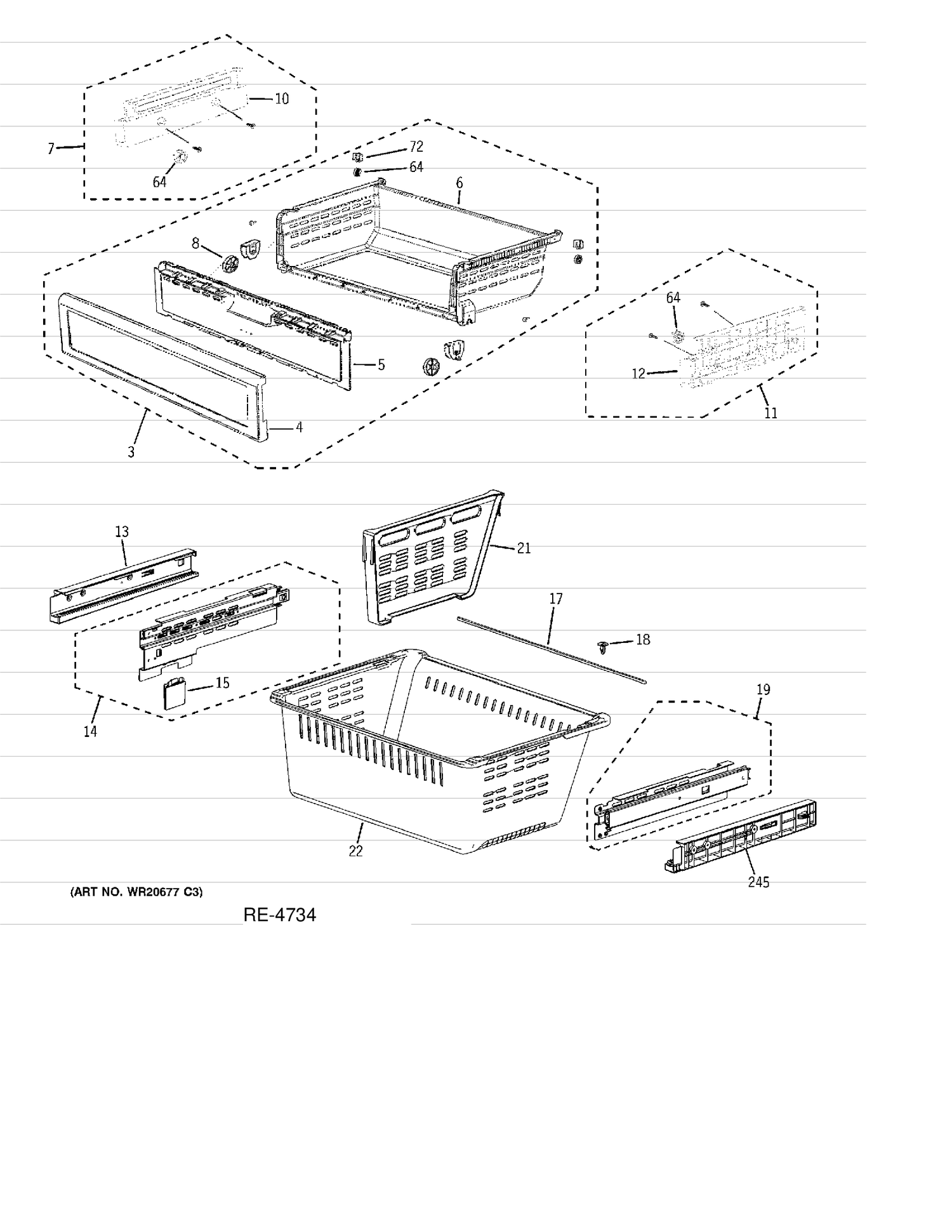 FREEZER SHELVES Diagram and Parts List for PFSF6PKXFBB  General Electric Refrigerator