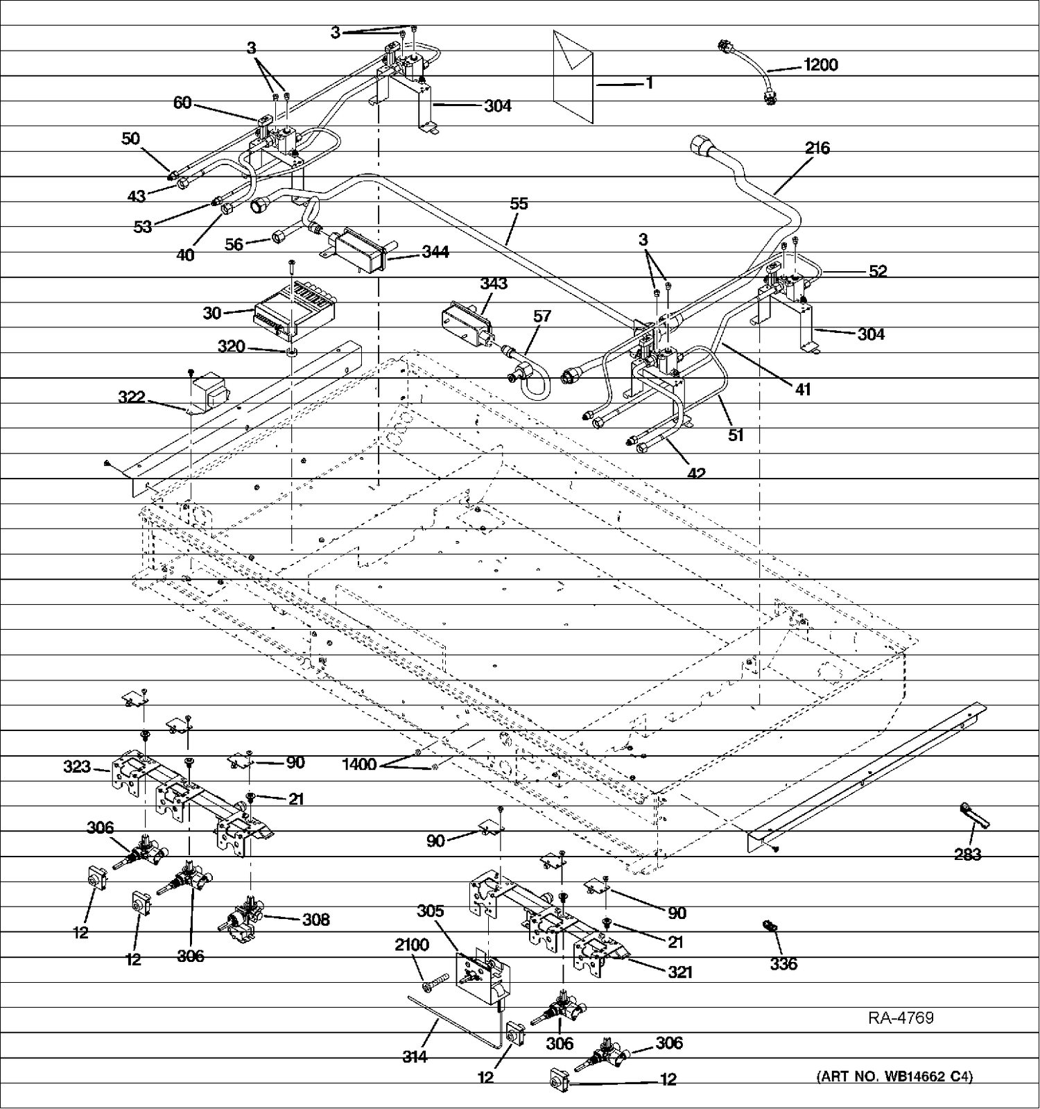 GAS & BURNER PARTS Diagram and Parts List for ZDP484NGP8SS  General Electric Range