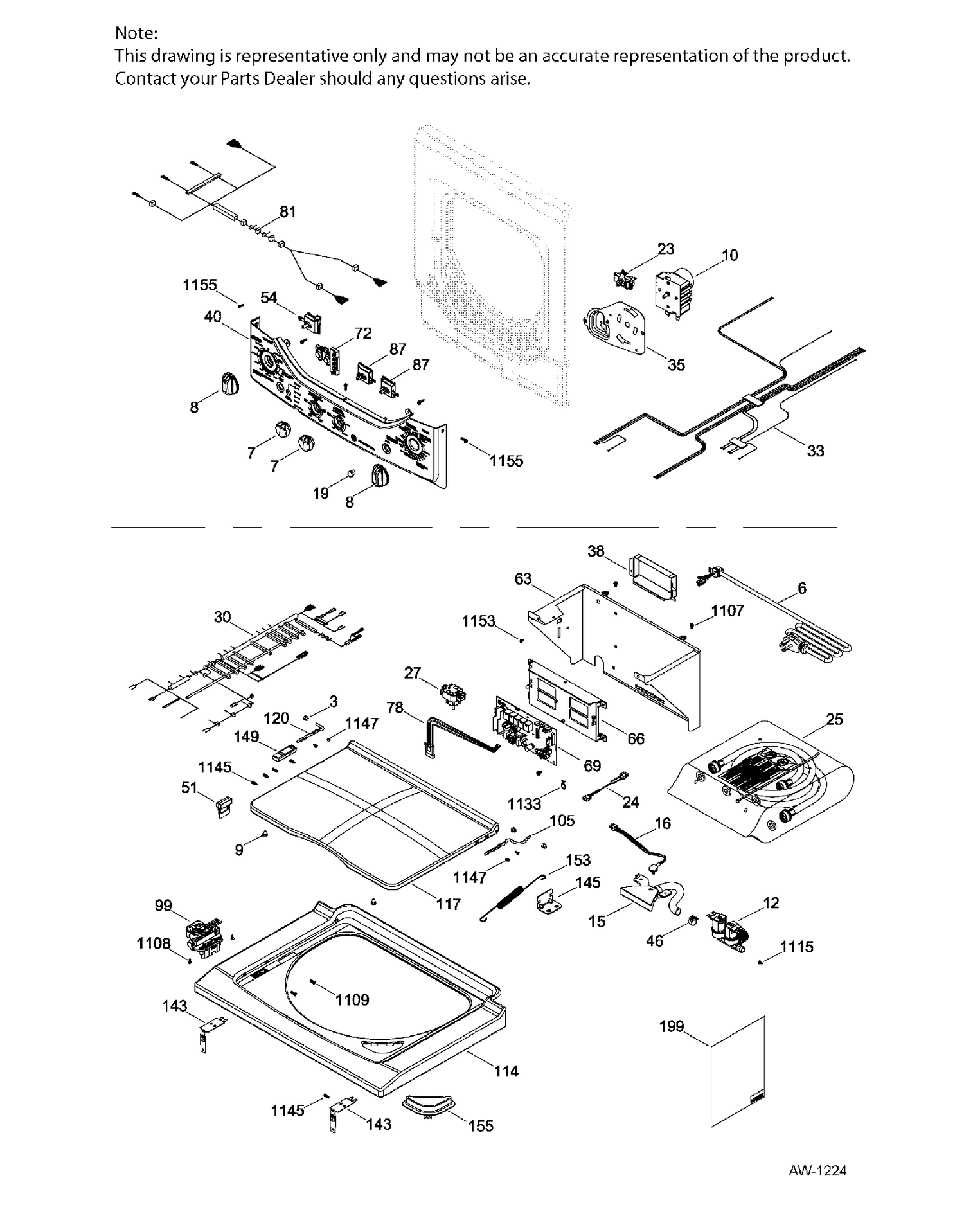 LID & CONTROLS Diagram and Parts List for GUAP240EM5WW  General Electric Dryer