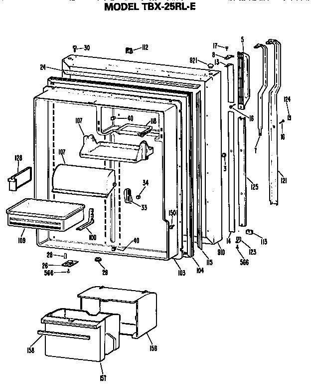 Fresh Food Door Diagram and Parts List for TBX25RLER  General Electric Refrigerator