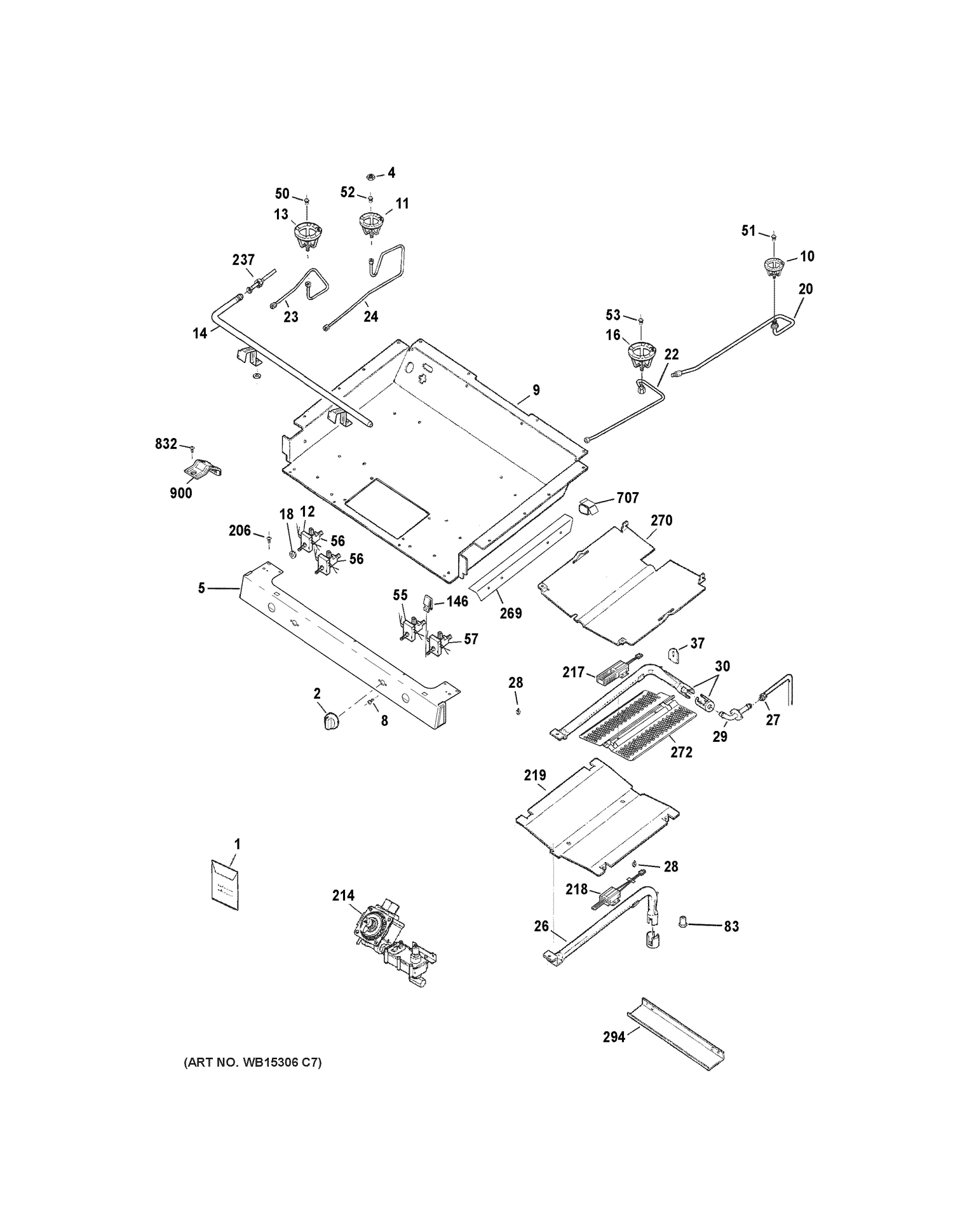 GAS & BURNER PARTS Diagram and Parts List for JGB640DEF2BB  General Electric Range