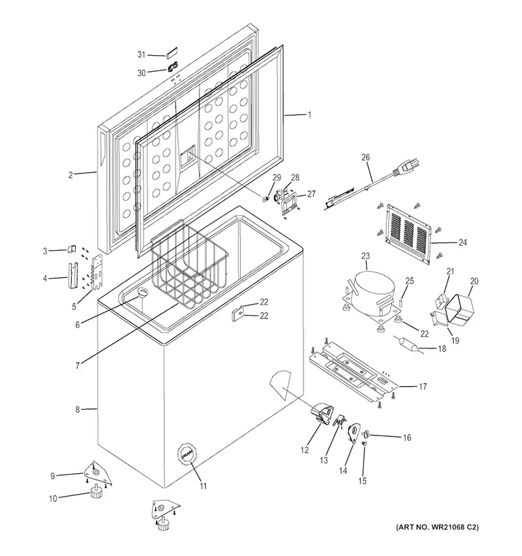Freezer Parts Diagram and Parts List for FCM7SHBWW  General Electric Freezer