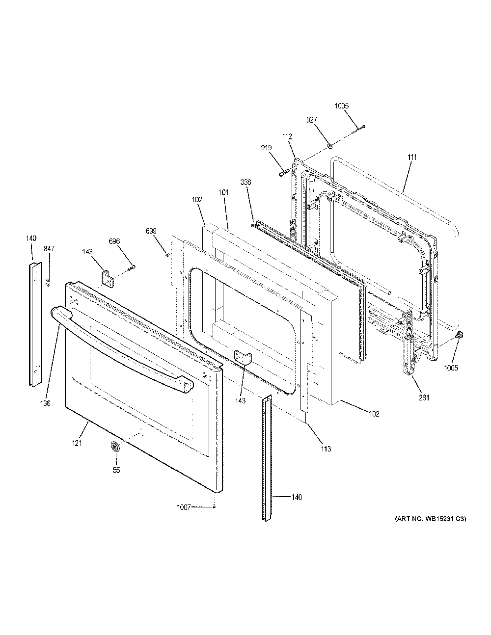 Lower door Diagram and Parts List for PB960SJ6SS  General Electric Range