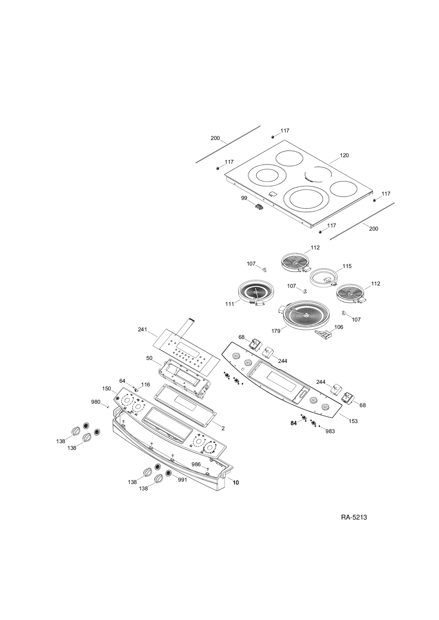 CONTROL PANEL & COOKTOP Diagram and Parts List for JCSP42SR1SS  General Electric Range