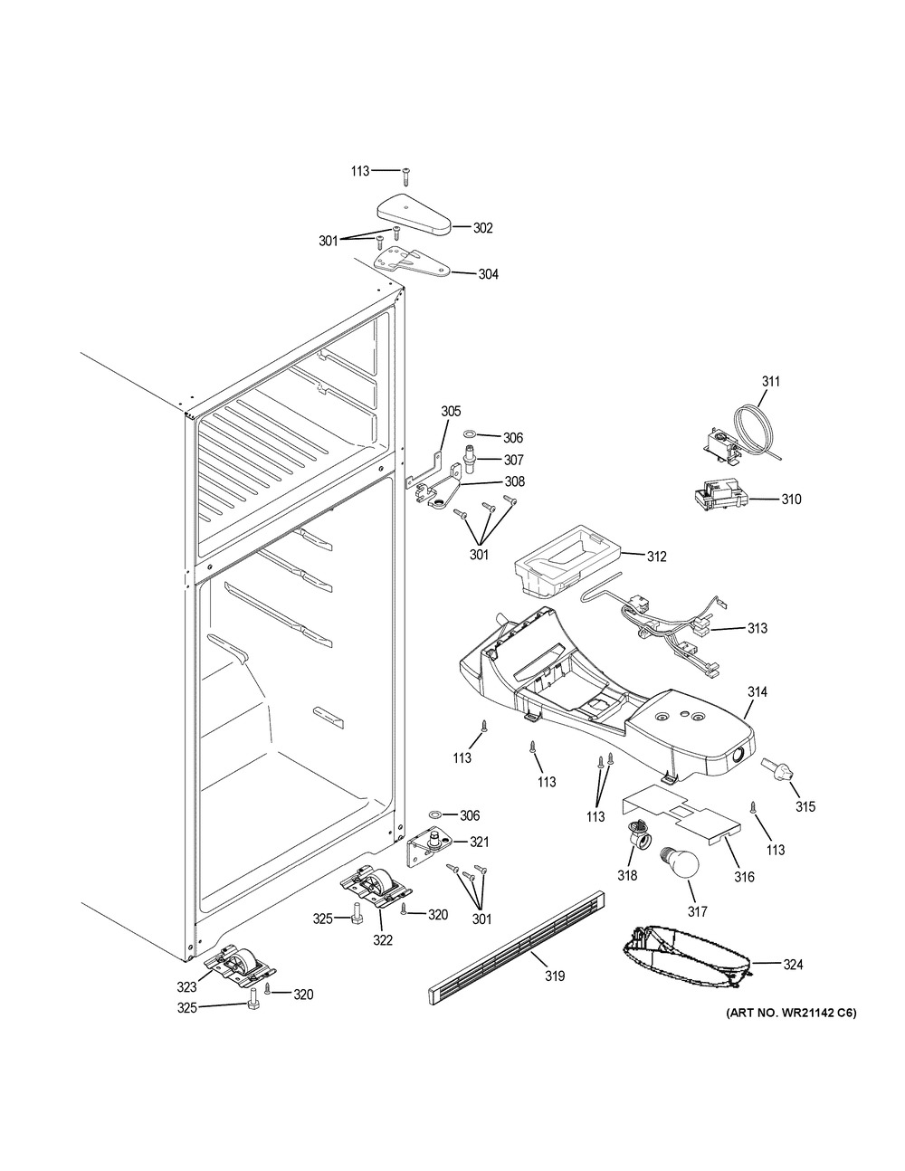 Fresh Food Section Diagram and Parts List for GTS21FMKCES  General Electric Refrigerator