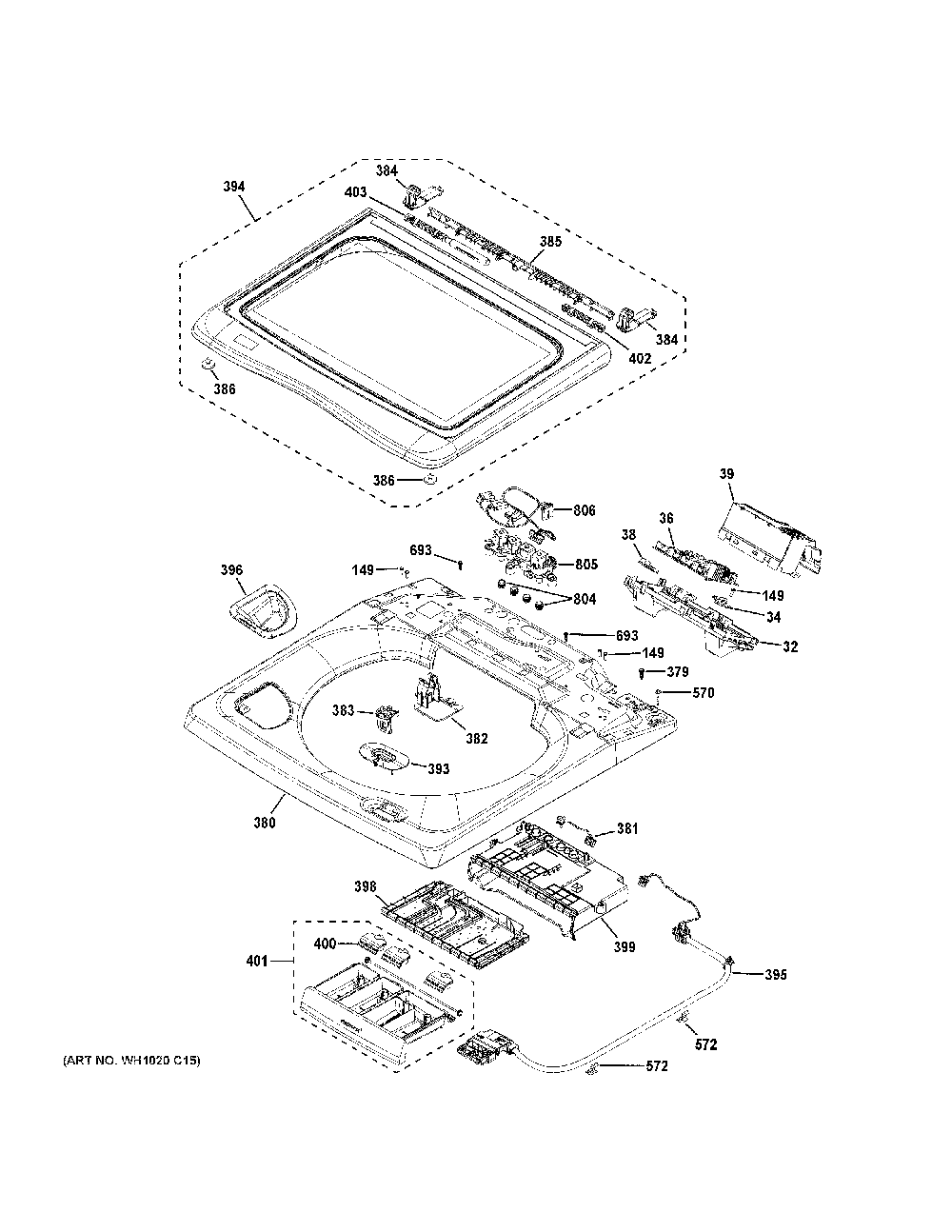 Top Panel And Lid Diagram and Parts List for PTW705BST0RS  General Electric Washer