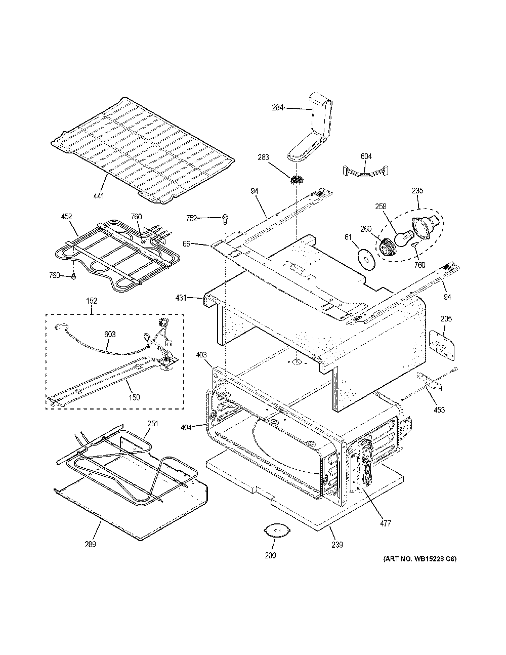 Upper oven Diagram and Parts List for PB960SJ6SS  General Electric Range