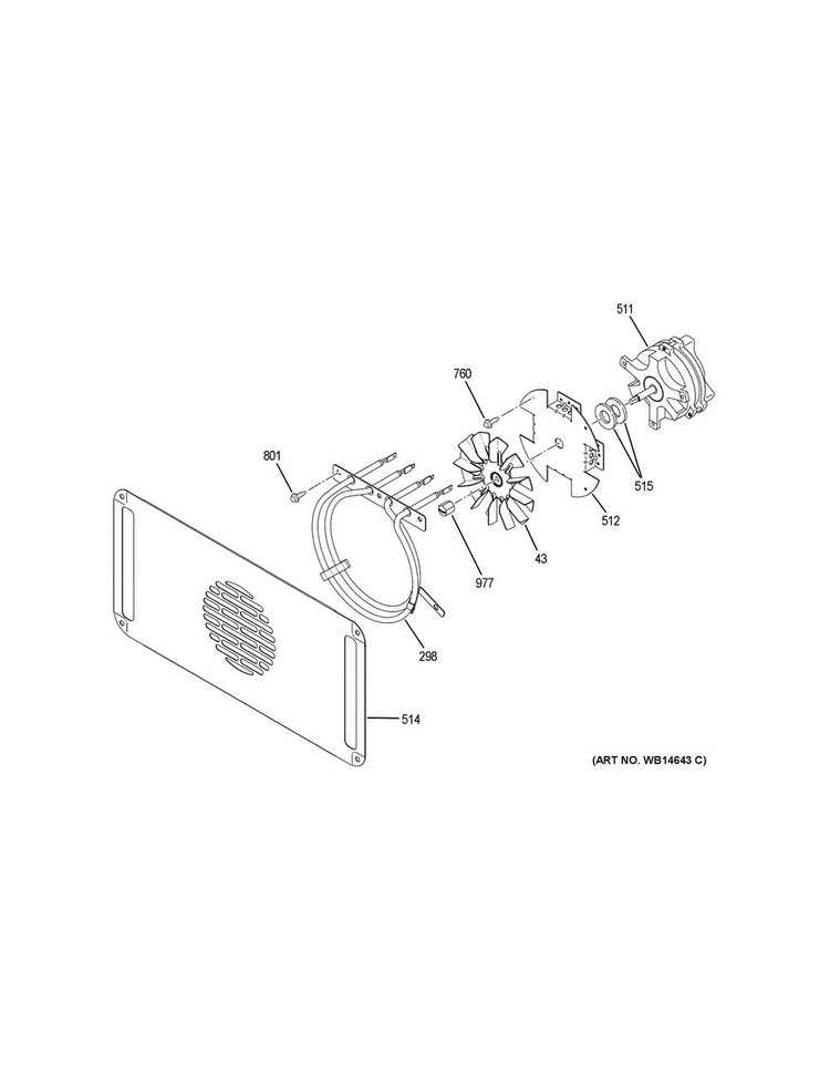 Convection Fan Diagram and Parts List for PT925DN4BB  General Electric Wall Oven