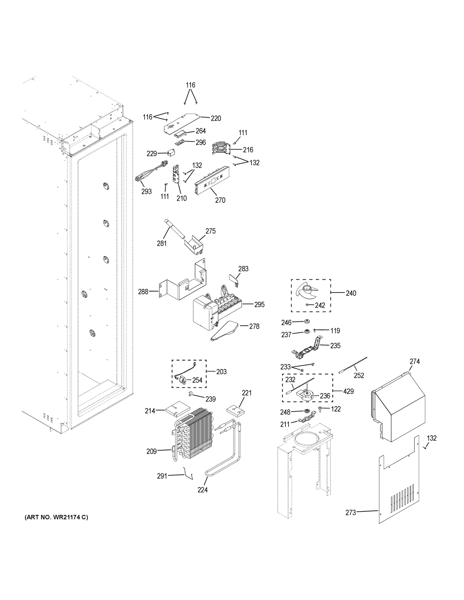 FREEZER SECTION Diagram and Parts List for ZIF240NPKAII  General Electric Freezer