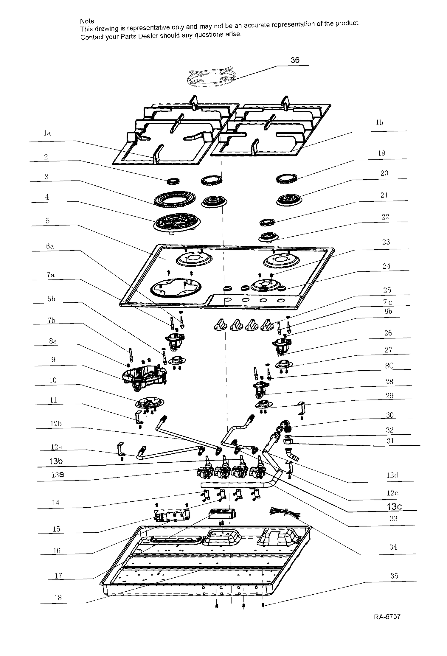 COOKTOP Diagram and Parts List for HCC2230AGS  General Electric Range