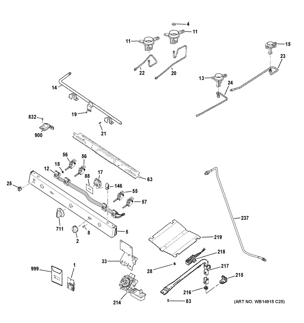Gas & Burner Parts Diagram and Parts List for JGBS10DEM1WW  General Electric Range