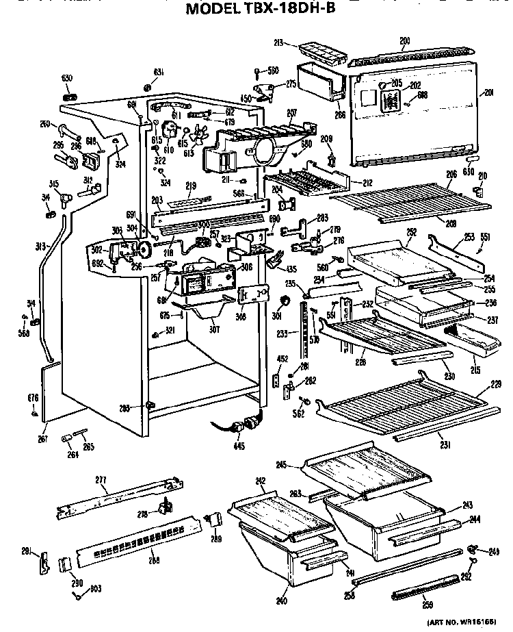 Cabinet Parts Diagram and Parts List for TBX18DHB  General Electric Refrigerator
