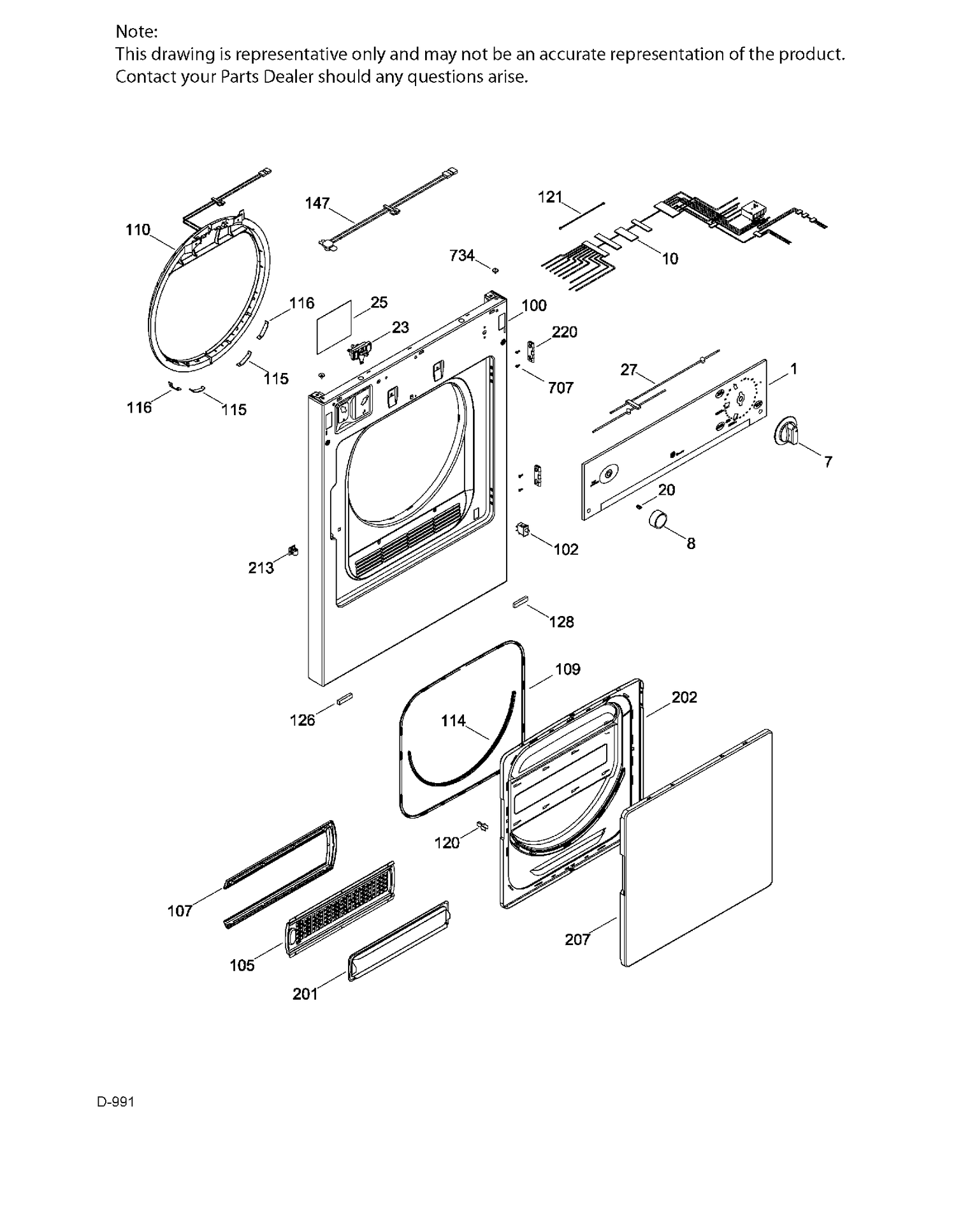 DOOR ASM Diagram and Parts List for PSKP333EB3WW  General Electric Dryer