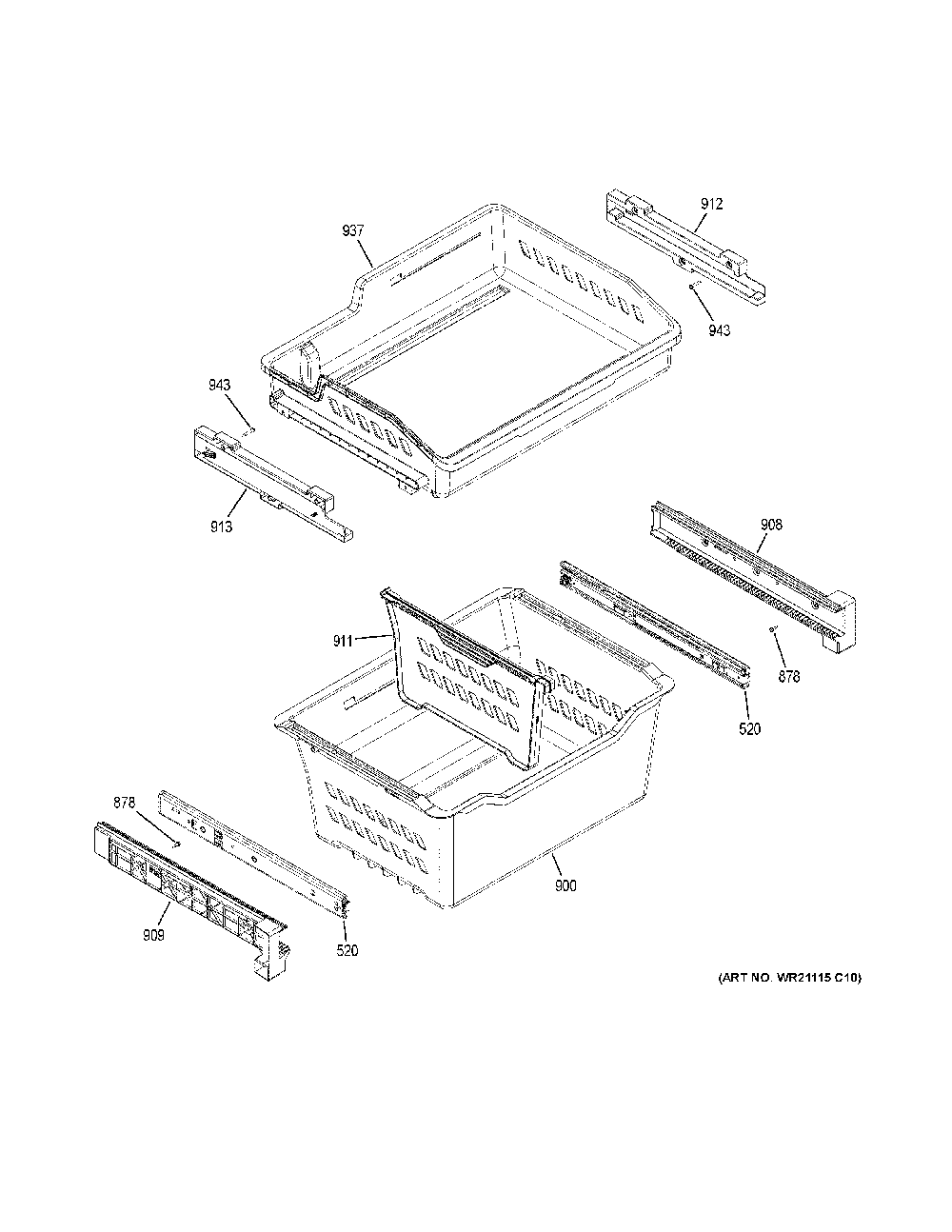 Freezer shelves Diagram and Parts List for GYE18JBLNFTS  General Electric Refrigerator