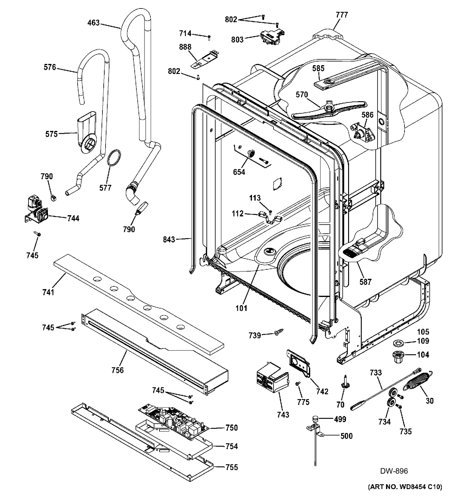 BODY PARTS Diagram and Parts List for GDF540HSF0SS  General Electric Dishwasher
