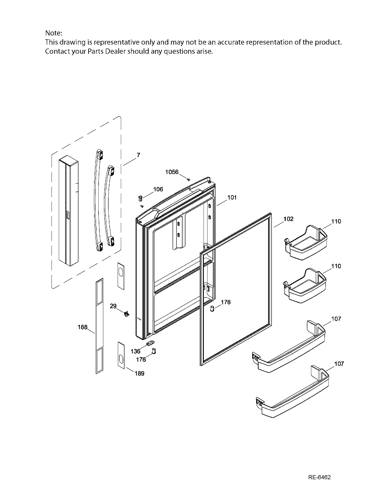 FF DOOR LT Diagram and Parts List for PDE21KMKAKES  General Electric Refrigerator