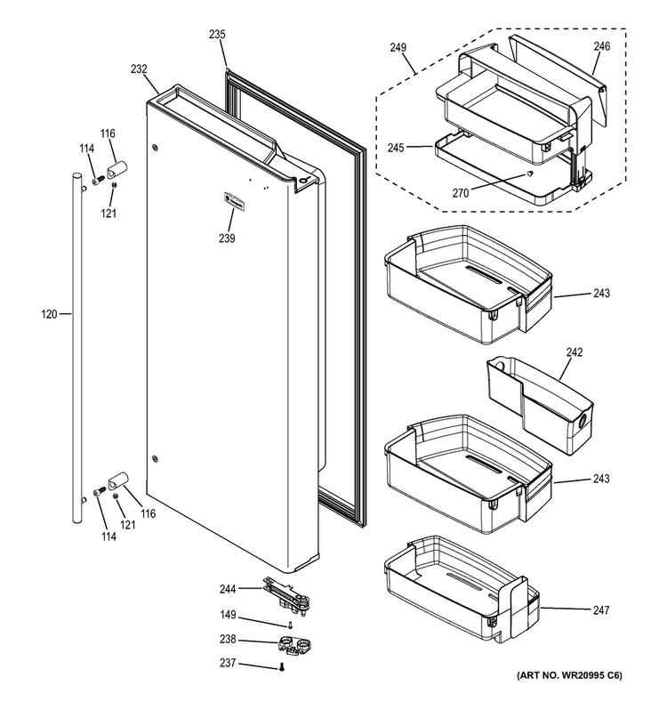 Fresh Food Door - Rh Diagram and Parts List for ZWE23ESHCSS  General Electric Refrigerator