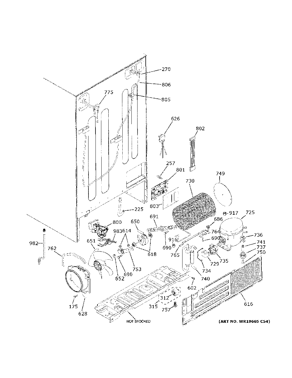 Machine compartment Diagram and Parts List for GZS22DGJRFWW  General Electric Refrigerator