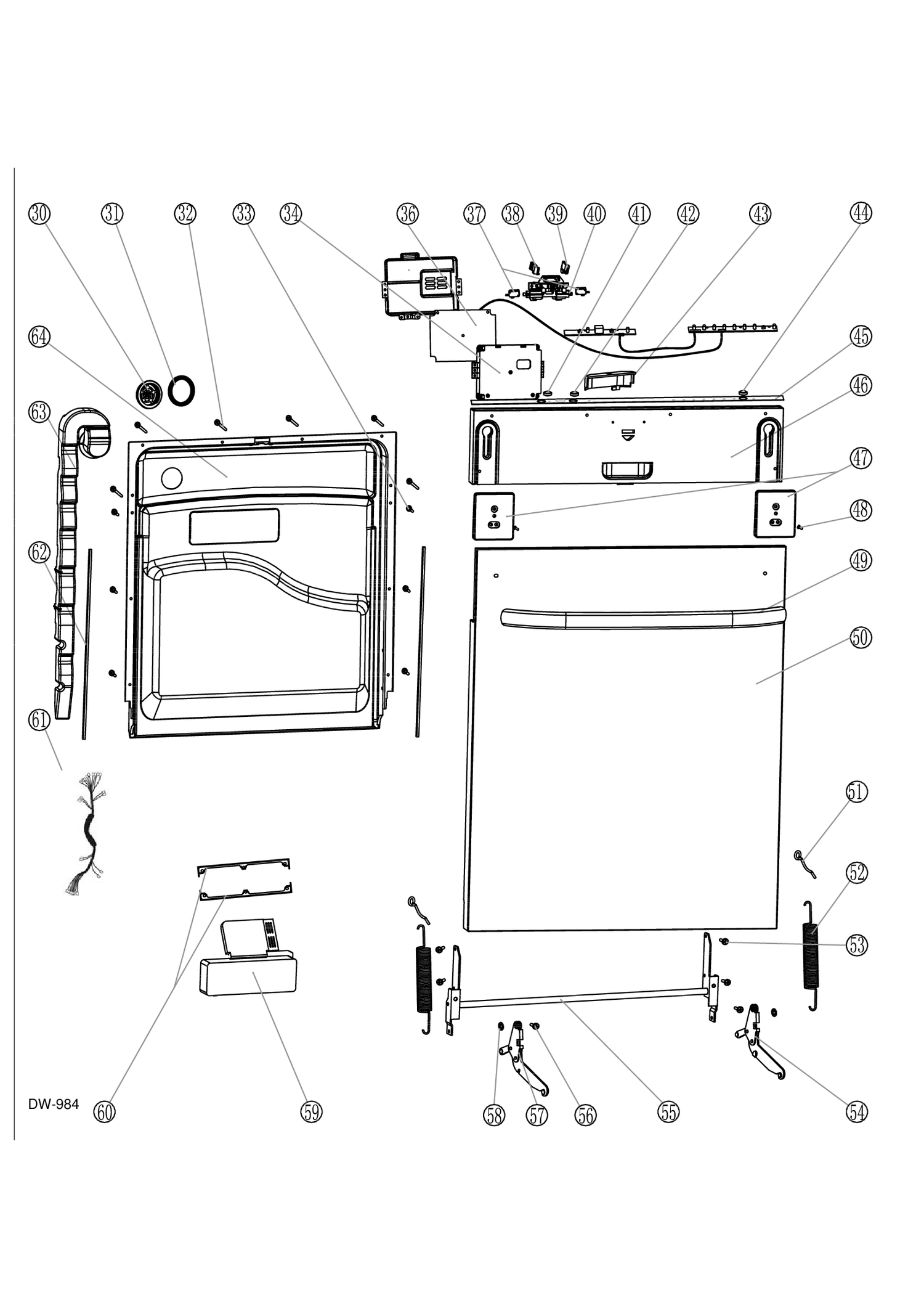 DOOR ASM Diagram and Parts List for GDT596SSH0SS  General Electric Dishwasher