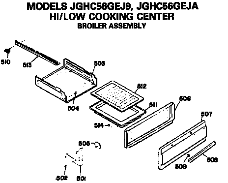 Broiler Assembly Diagram and Parts List for JGHC56GEJ9  General Electric Range