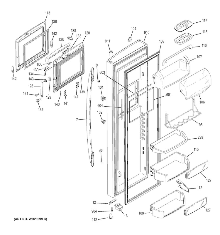 Fresh Food Door Diagram and Parts List for GSE30VHBBTSS  General Electric Refrigerator