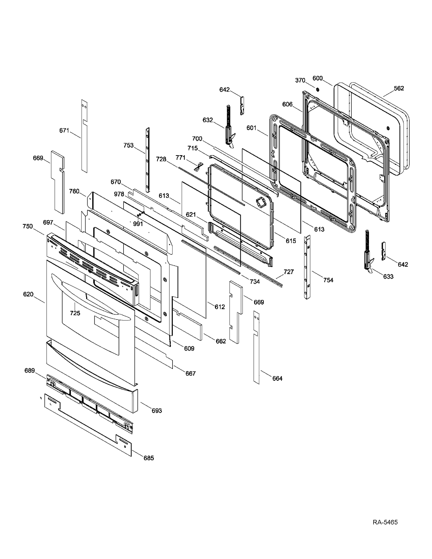 DOOR Diagram and Parts List for PCB970SR3SS  General Electric Range