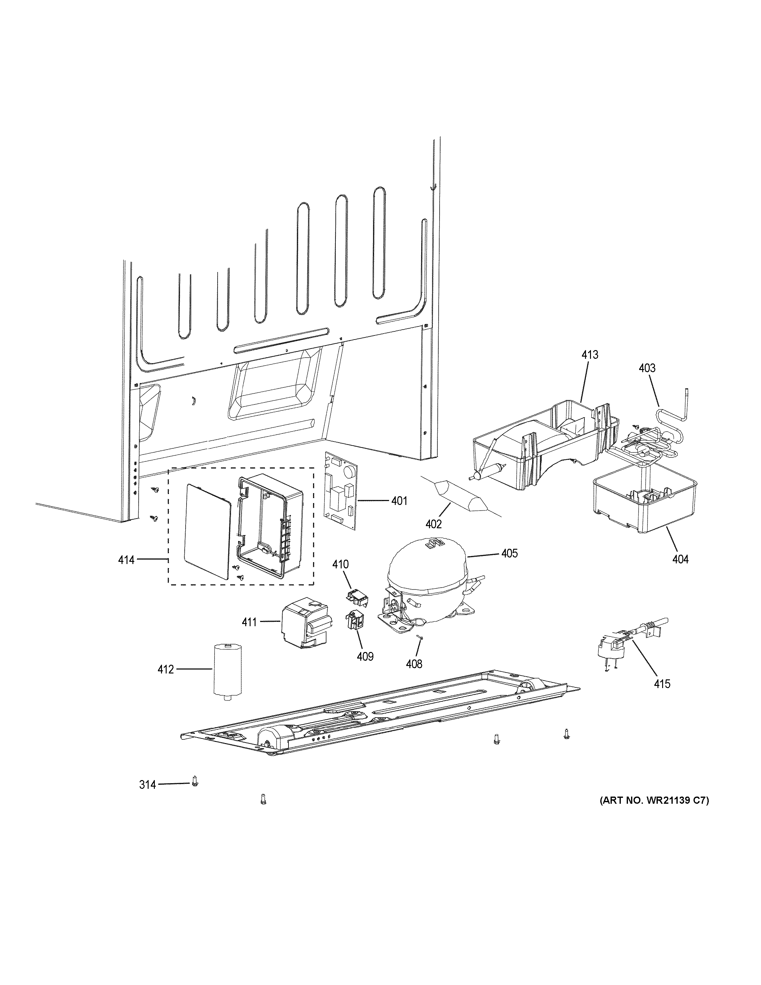 Machine Compartment Diagram and Parts List for FUF14DLRAWW  General Electric Freezer
