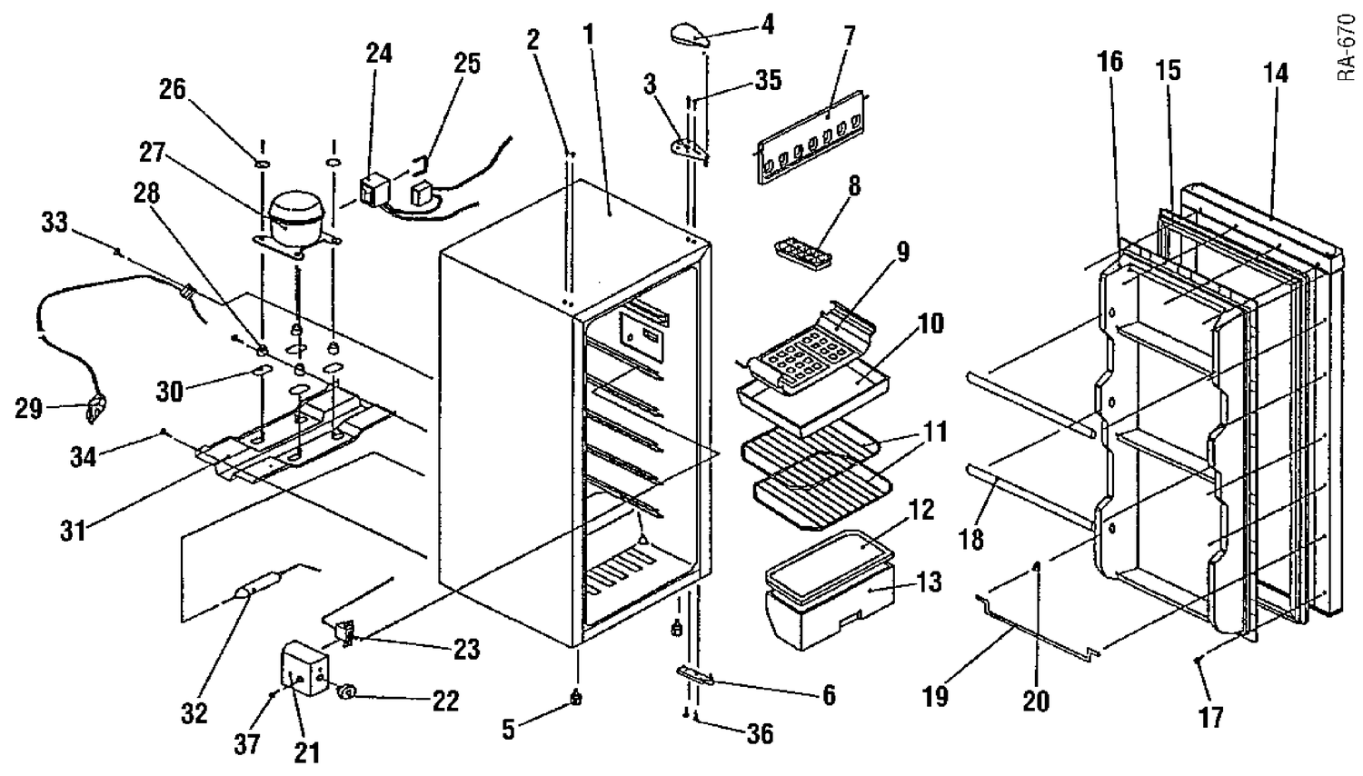 UNIT PARTS Diagram and Parts List for FR-143R  General Electric Refrigerator
