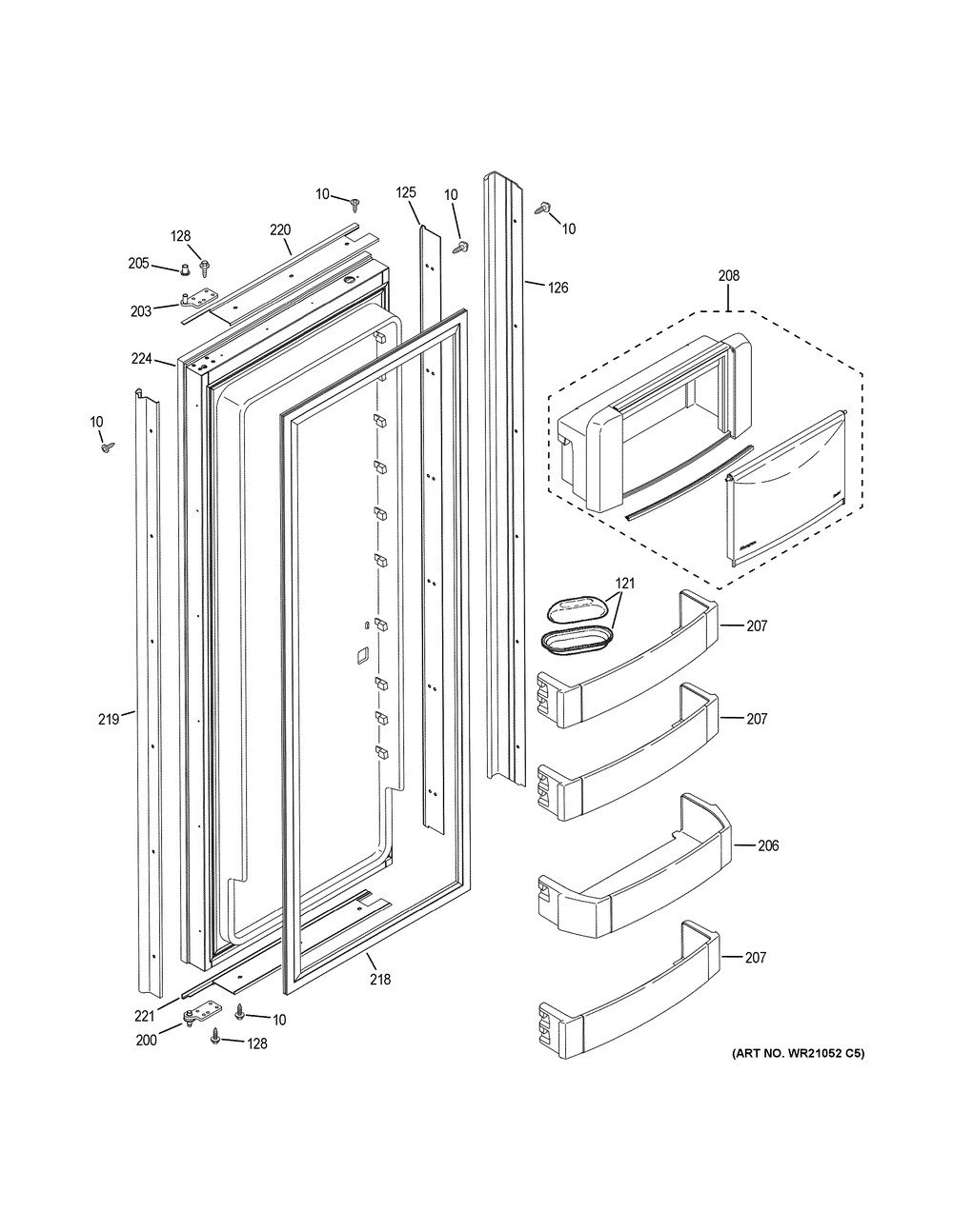 Fresh Food Door Diagram and Parts List for ZISB360DKC  General Electric Refrigerator