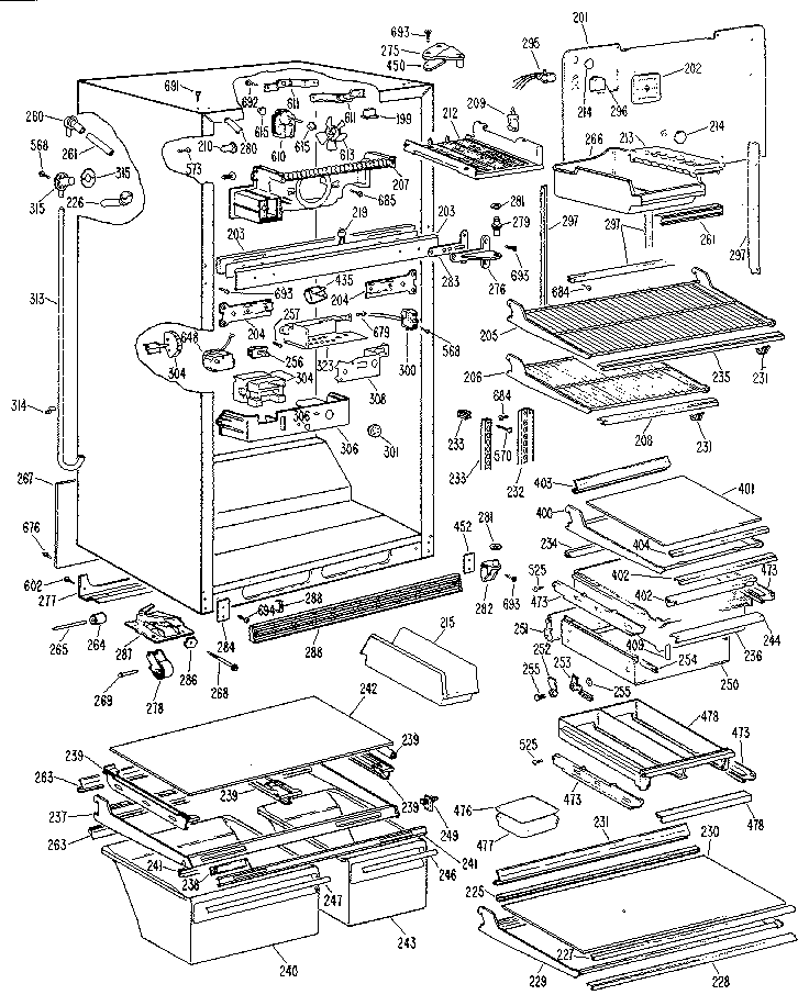 Cabinet Diagram and Parts List for TBX25ZMM  General Electric Refrigerator